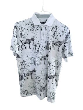 Puma Men's Small Mattr Safari Golf Shirt White Green Short-Sleeve Tropical Print